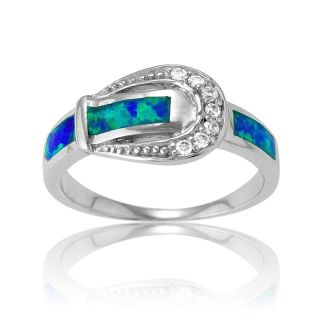 La Preciosa Sterling Silver Created Blue Opal and Purple CZ Bracelet