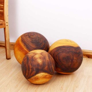 Hausmann Set of Three Monkey Pod Wood Decorative Wood Ball (Thailand