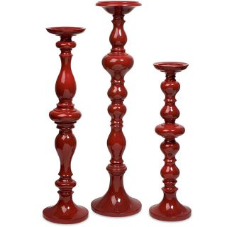 Set of 3 Americana Country Fire Red Candle Holders