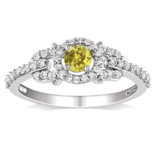 Miadora 14k Gold 1/2ct TDW Yellow and White Diamond Halo Ring (G H, I1