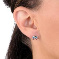 Tressa Sterling Silver Genuine Turquoise Coral Butterfly Stud Earrings