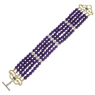 Michael Valitutti Two tone Purple Jade Bead and Blue Sapphire Bracelet