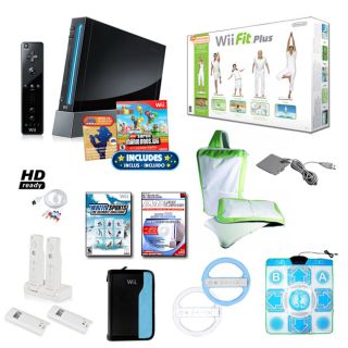 Nintendo Wii Black Super Mario Bundle with Wii Fit Plus and More