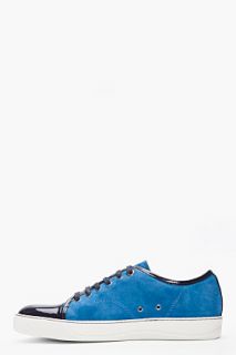 Lanvin Blue Two tone Patent And Suede Tennis Shoes for men