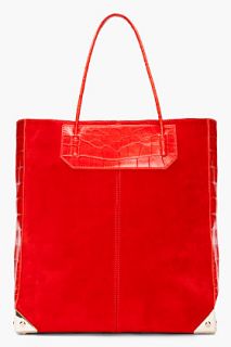 Alexander Wang Tang Red Croc Embossed Leather & Suede Prisma Tote for women