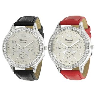 Geneva Platinum Womens Rhinestone Decorative Chronograph Watch
