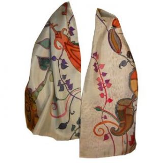ArtisanStreets Hand Painted Floral Silk Scarf in Green