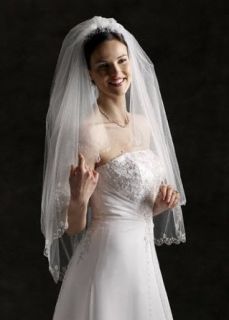 Davids Bridal Fingertip Length Two Tier Veil with Scallop