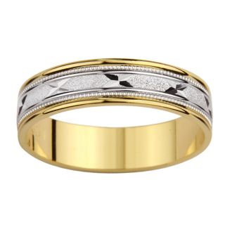 14k Two tone Gold Etched X Milligrain Wedding Band MSRP $489.05