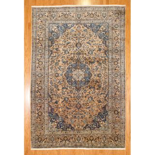 Persian Hand knotted Light Brown/Blue Mashad Wool Rug (82 x 123