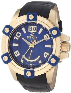 Invicta Mens 1727 Arsenal Reserve Blue MOP Dial Black Leather Watch