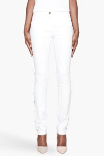 Versace White Gold buttoned Slim Jeans for women