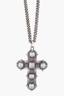 Lanvin Grey Pearl Cross Necklace for women