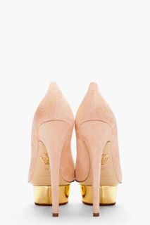 Charlotte Olympia Blush Suede & Gold Dolly Pumps for women