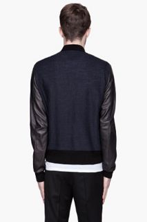 Paul Smith  Navy And Black Leather trimmed Varsity Jacket for men