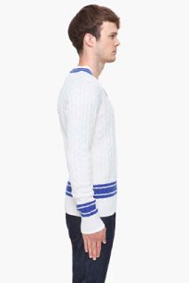 G Star Cream Striped Knit Sweater for men