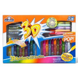 Elmers 3D Washable Glitter Pens Flat Box, 31 Rainbow and