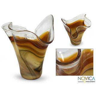 Murano Hand blown Amber Fan Glass Vase (Brazil) Today: $144.99 5.0