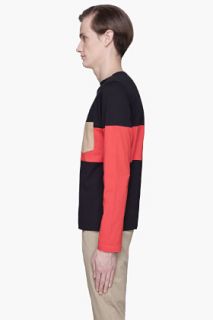 Marni Navy And Red Colorblocked Pocket Shirt for men