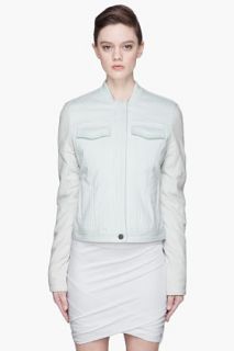 T By Alexander Wang Pale Seafoam Green Leather Sleeve Denim Jacket for women