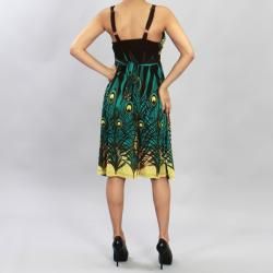 Meetu Magic Womens Vibrant Peacock Feather Print Dress