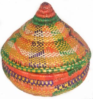 Multicolored Round Wicker Nesting Basket (Ethiopia)