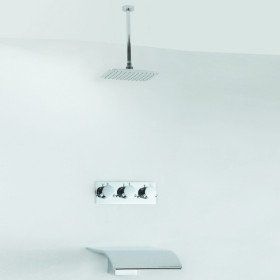 Contemporary Tub Shower Faucet with Rainfall Shower Head + Hand Shower