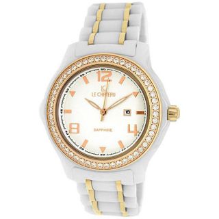 Le Chateau All White Ceramic Unisex Watch with Zirconia Studded Bezel