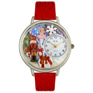 Whimsical Womens Christmas Nutcracker Theme Red Leather Strap Watch