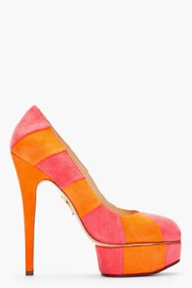 Charlotte Olympia Orange & Pink Striped Suede Priscilla Pumps for women