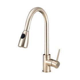 Solid Brass Pull Down Kitchen Faucet   Nickel Brushed Finish   