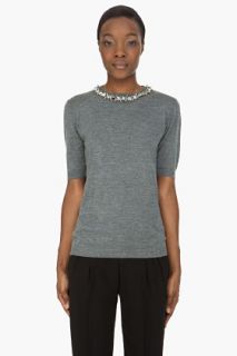 Marni Grey Crystal studded Collar Cashmere Sweater for women