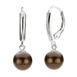 DaVonna Silver Chocolate Round FW Pearl Leverback Earrings (6 7 mm