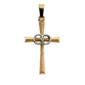 14K Two Tone Gold Cross Pendant With Wedding Bands