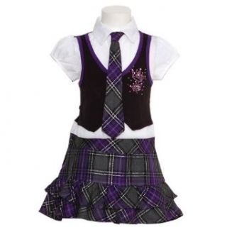 Little Girls Size 5 Purple Plaid Skirt Cropped Vest Tie