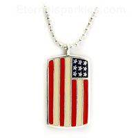 Silver Plated American Flag Dog Tag Necklace Jewelry
