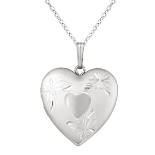 Sterling Silver Butterflies Heart Locket Necklace