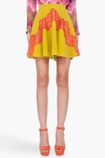 CARVEN Mustard Lace Front Silk Skirt for women