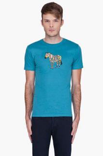 Paul Smith Jeans Turquoise Zebra Print T shirt for men