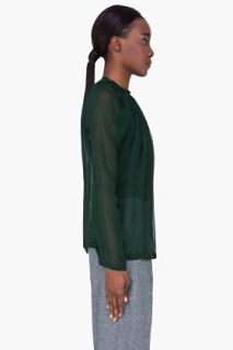 See by Chloé Green Silk Ruched Collar Blouse for women