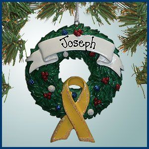 Personalized Christmas Ornaments   Yellow Ribbon Wreath