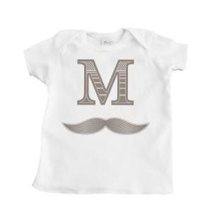 Boys White Infant T Shirt with M is for Mustache Design
