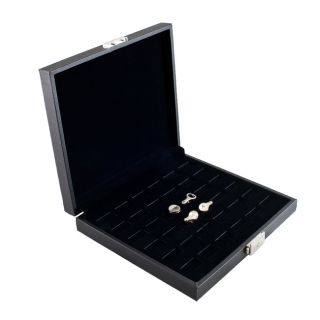 Black Leatherette Jewelry Display Storage Case with 36 Wide Ring Slots