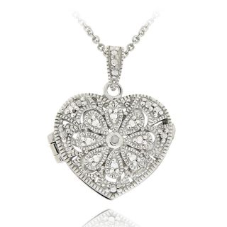 DB Designs Sterling Silver Diamond Accent Flower Heart Locket Necklace