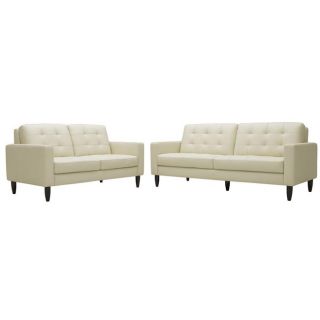 Caledonia Cream Leather Modern Sofa and Loveseat Set