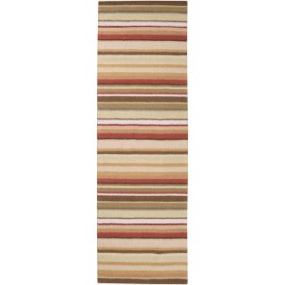 Hand crafted Beige/Red Striped Causal Ceno Wool Rug (26 x 8) Today