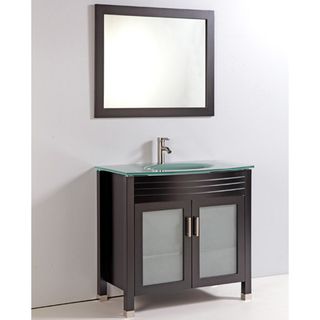 Tempered Glass Top 36 inch Single Sink Bathroom Vanity with Mirror and