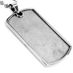 Stainless Steel Grid Pattern Ball Chain Dog Tag Necklace