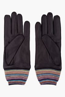 Paul Smith  Black Leather Striped Trim Gloves for men