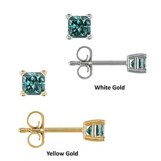 14k Gold 1/4ct to 1ct TDW Blue Diamond Stud Earrings with Gift Box